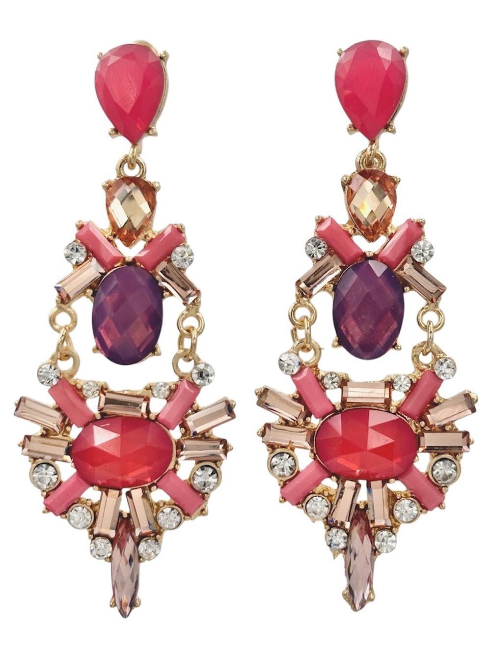 Multicolor Pink Purple Rhinestone Fancy Formal Earrings